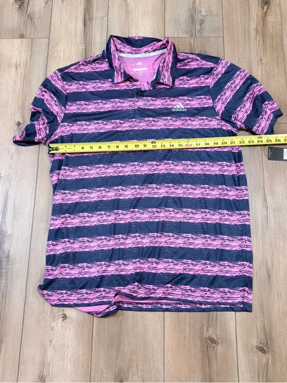 Adidas Golfcore Polo XL Pink Navy Striped Performance Athleisure Shirt Preppy